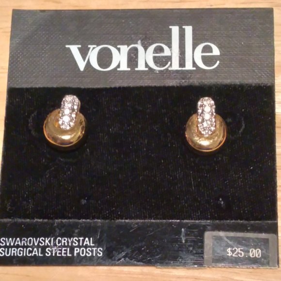 Vintage 1980s Vonelle Swarovski Crystal Door Knocker Style Earrings New on Card - Picture 1 of 2